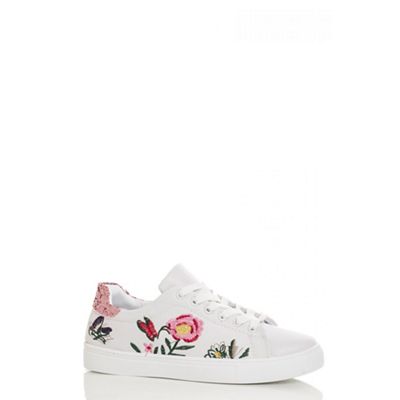 White flower embroidered trainers